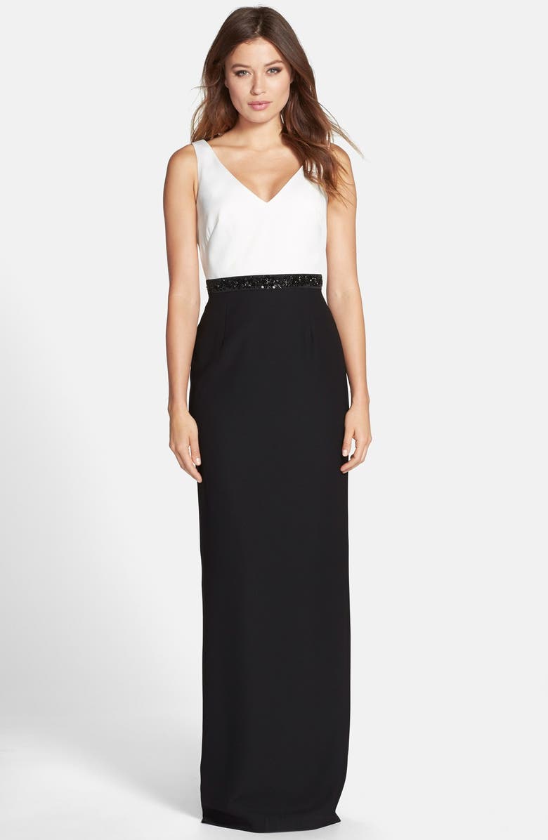 Adrianna Papell Embellished Colorblock Crepe Gown with Bolero, Alternate, color,