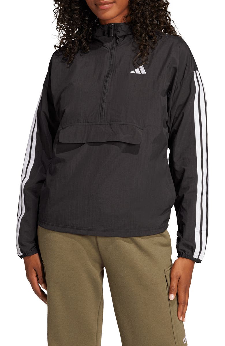 adidas Essentials 3-Stripes Lifestyle Woven Windbreaker, Main, color, Black/ White