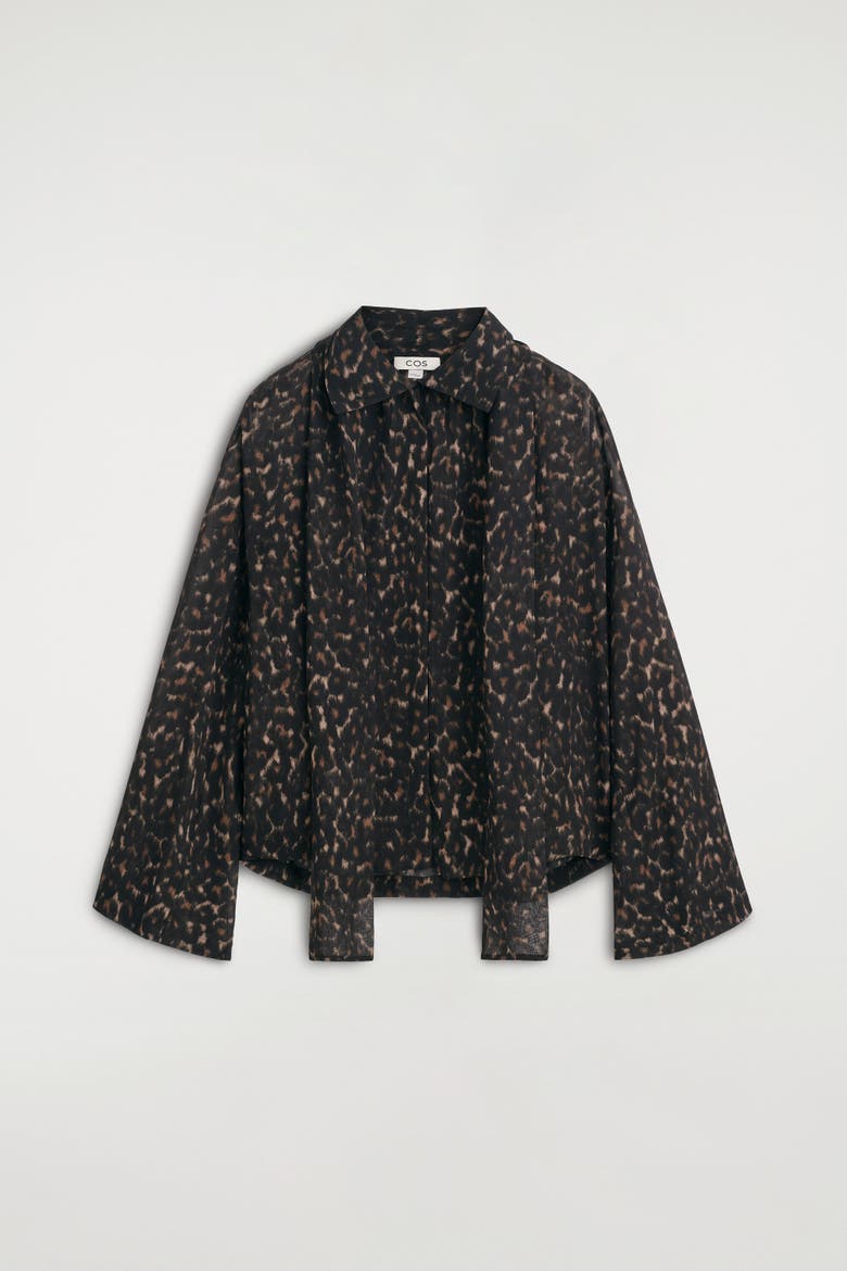 Leopard-print Fluid Scarf-detail Top, Alternate, color, BROWN / LEOPARD PRINT
