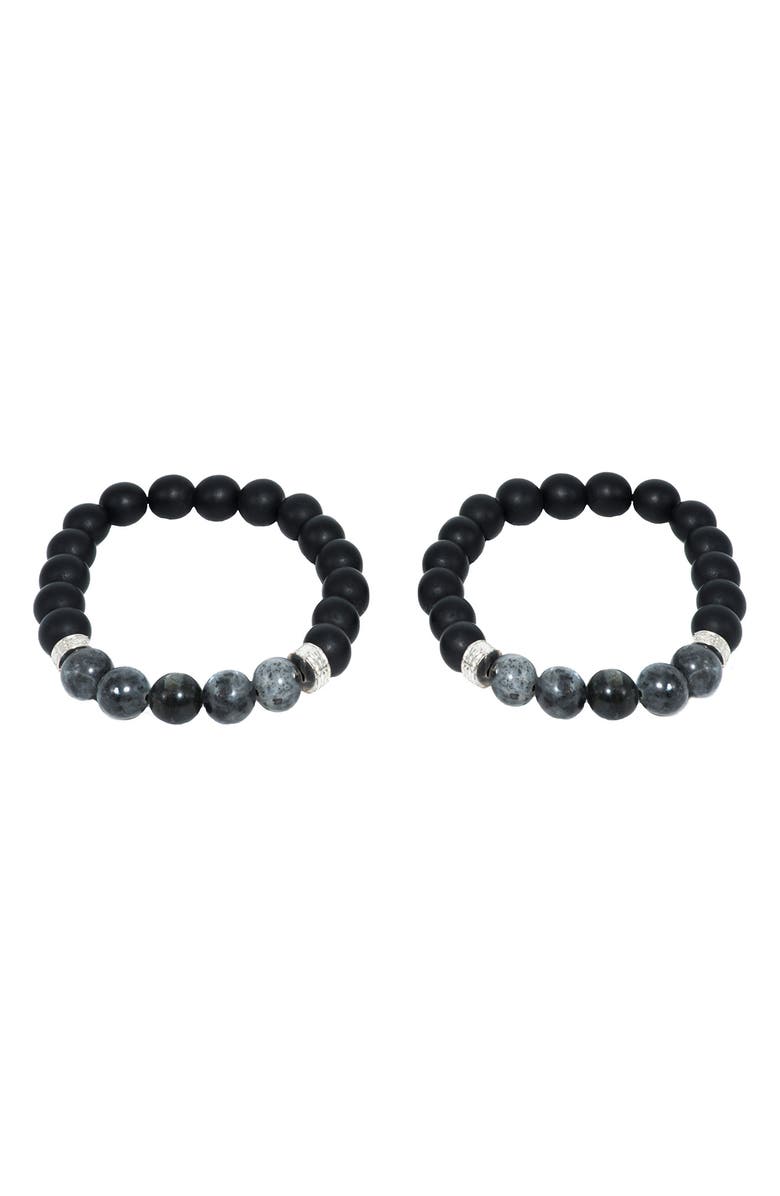 AMERICAN EXCHANGE Black Wood & Grey Labradorite Beaded Stretch Bracelet Set, Alternate, color, 