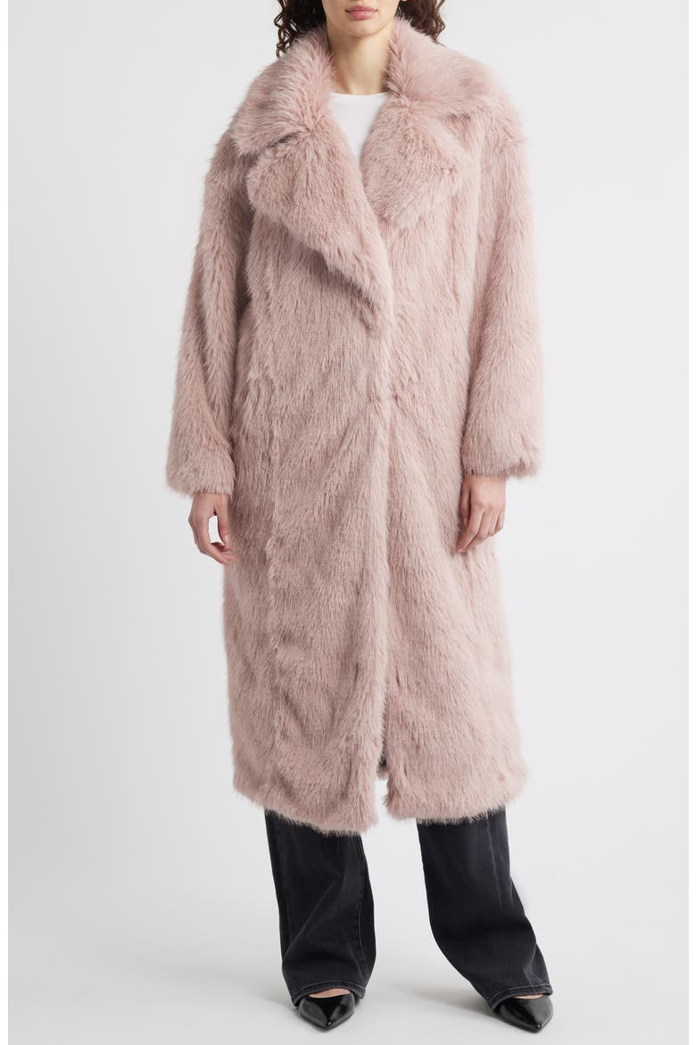 Faux Fur Longline Coat, Alternate, color, PINK