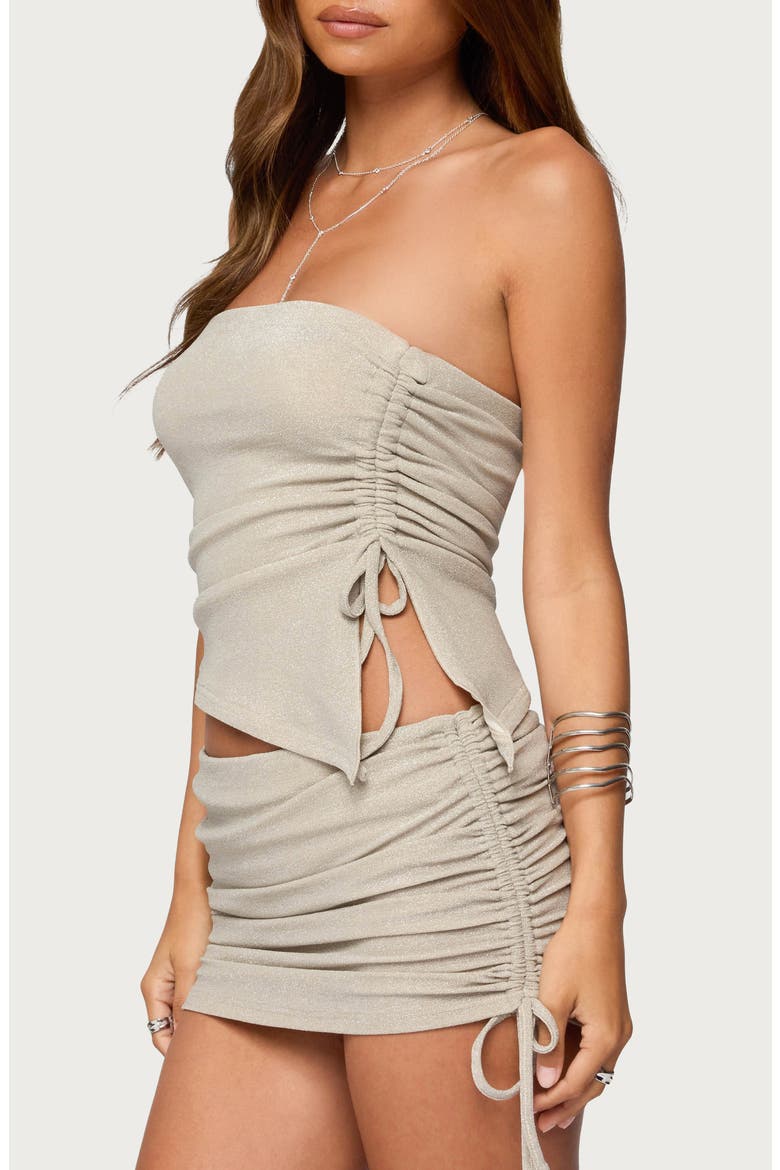 Issa Asymmetric Strapless Cinched Tie Top, Alternate, color, BEIGE