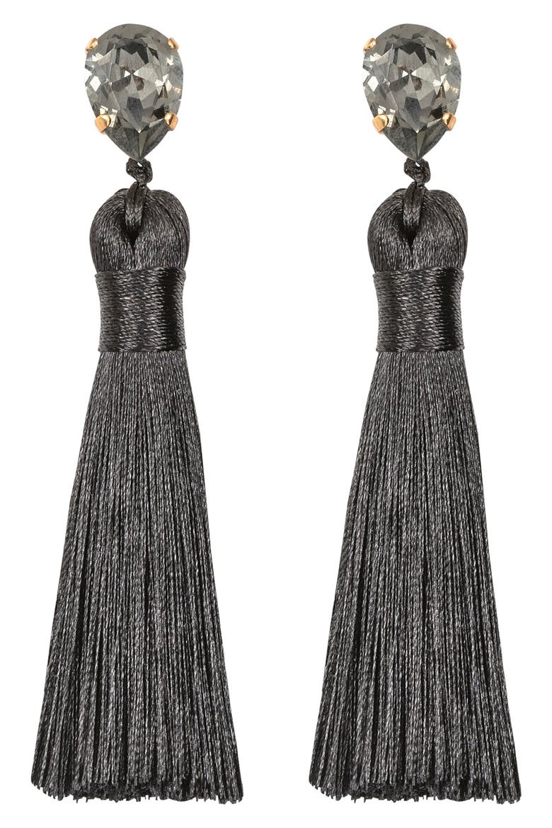 Francine Silk Tassel Drop Earrings, Main, color, BLACK DIAMOND