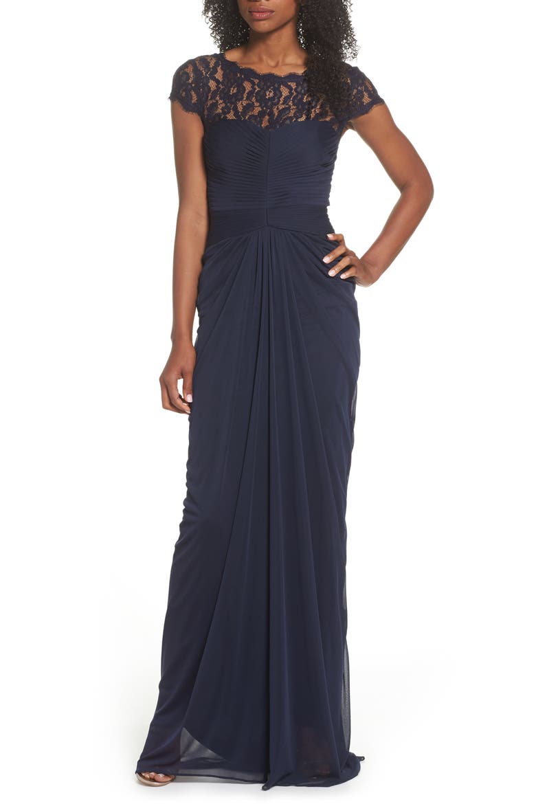 Lace Yoke Drape Gown, Main, color, INK