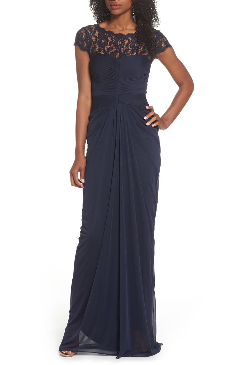 Adrianna Papell Lace Yoke Drape Gown, Main, color,