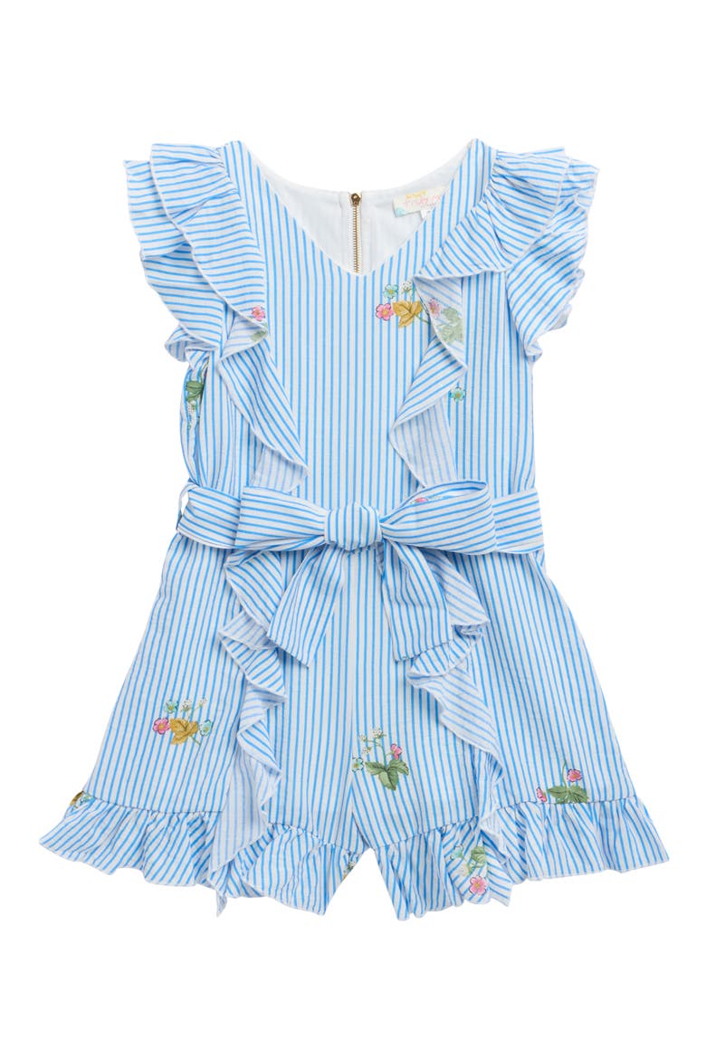 Kids' Ruffle Stripe Romper, Main, color, BLUE MULTI