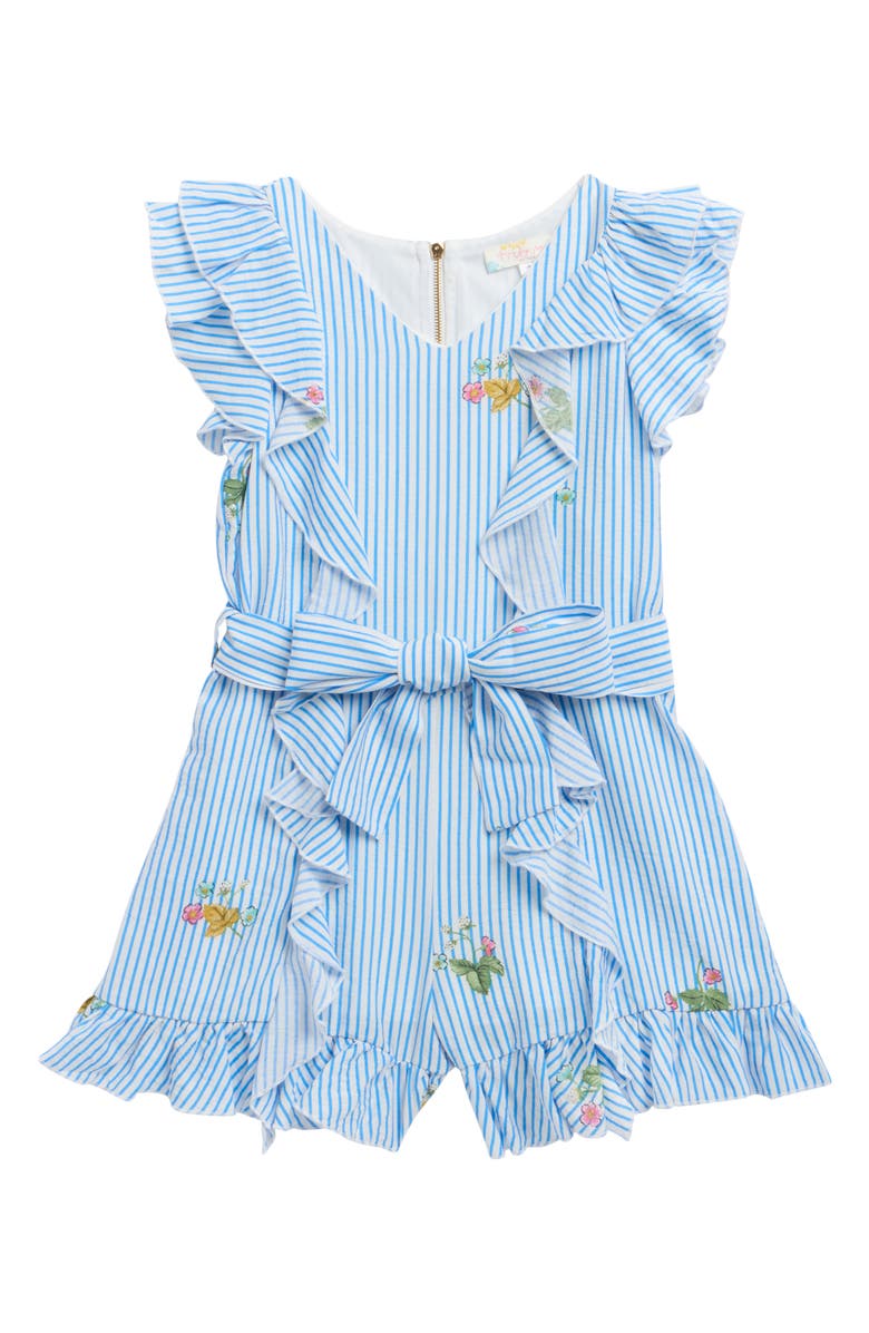 Truly Me Kids' Ruffle Stripe Romper, Main, color, Blue Multi
