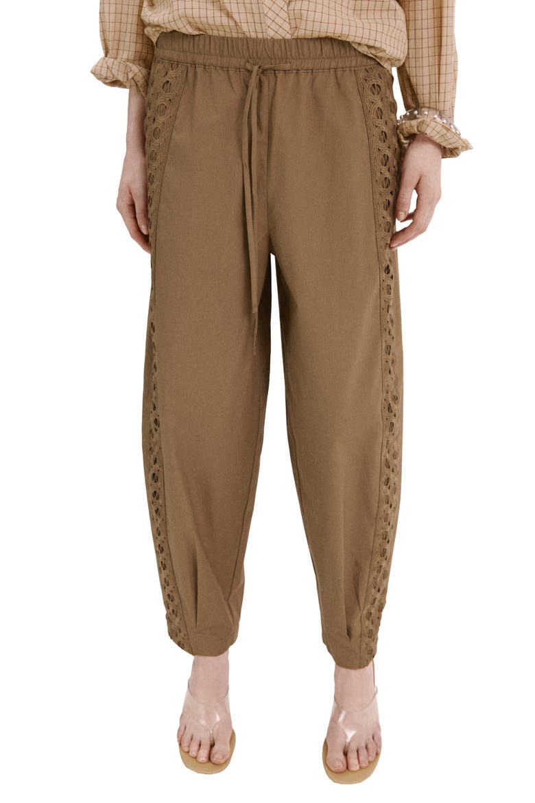 Embroidered Side Stripe Cotton Drawstring Pants, Main, color, KHAKI