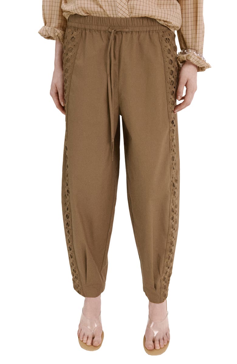 MANGO Embroidered Side Stripe Cotton Drawstring Pants, Main, color,