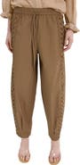 MANGO Embroidered Side Stripe Cotton Drawstring Pants