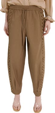 MANGO Embroidered Side Stripe Cotton Drawstring Pants