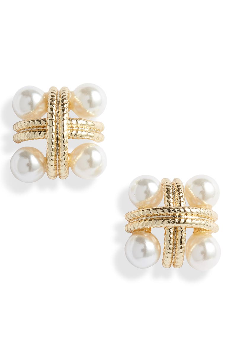 Sterling Forever Rope & Imitation Pearl Stud Earrings, Main, color, 