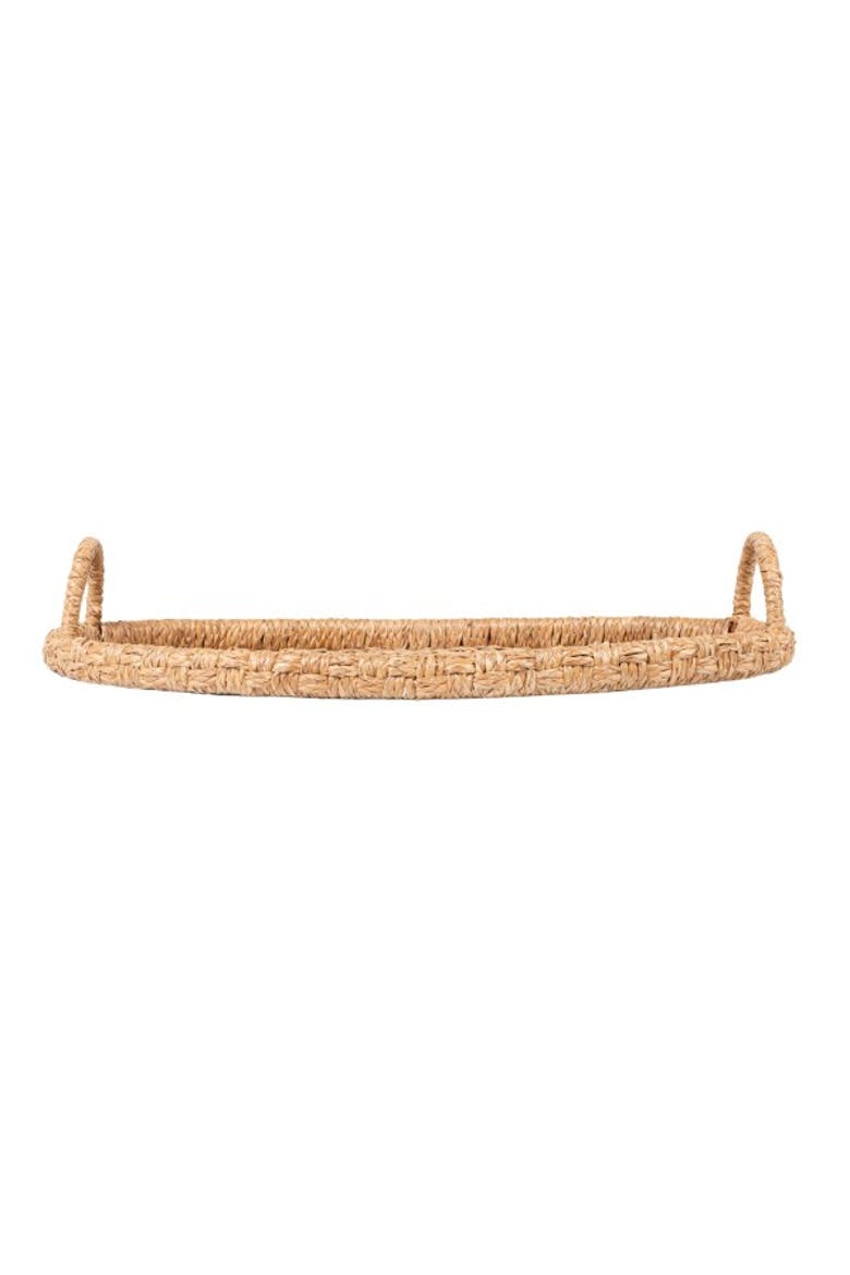 Decorative Handwoven Oval Seagrass & Rattan Trays with Handles, Alternate, color, Natural