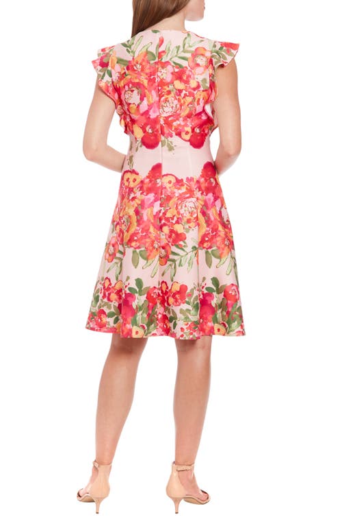 LONDON TIMES LONDON TIMES FLORAL RUFFLE CAP SLEEVE FIT & FLARE DRESS