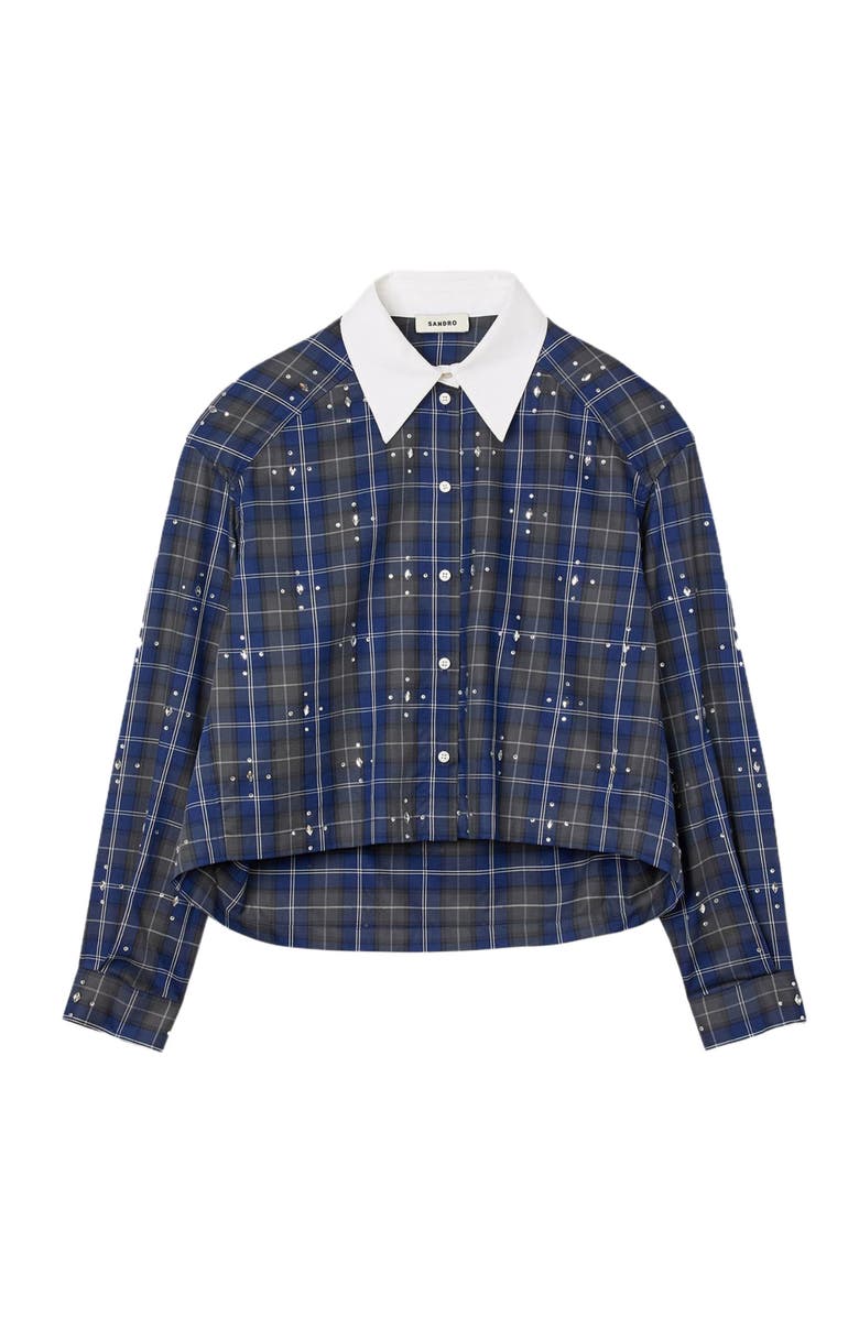 SANDRO Rhinestone checkered collar shirt, Alternate, color, Blue