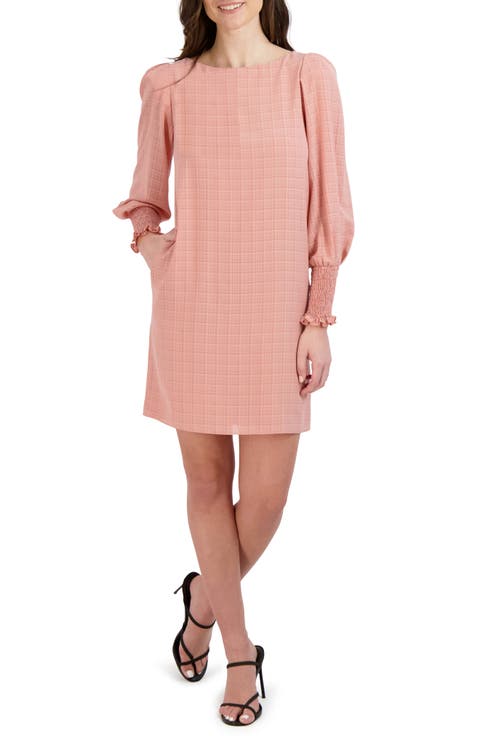 Check Long Sleeve Shift Dress