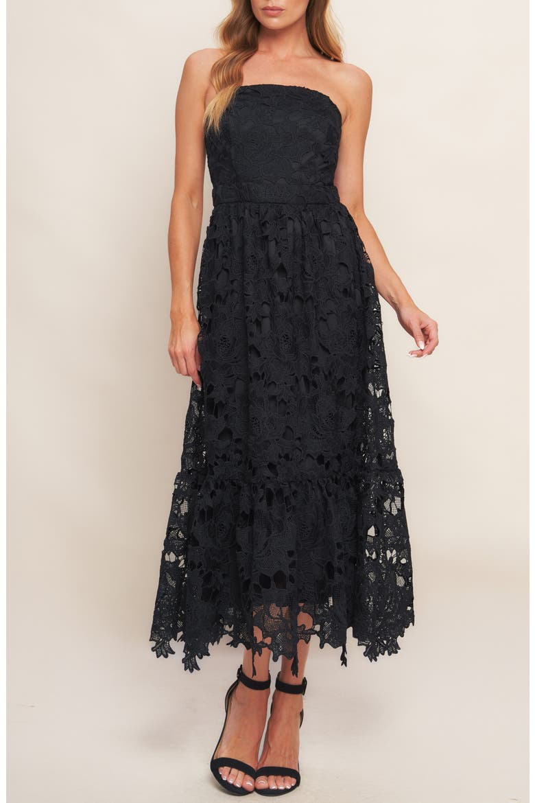 Lace Midi Dress, Main, color, BLACK