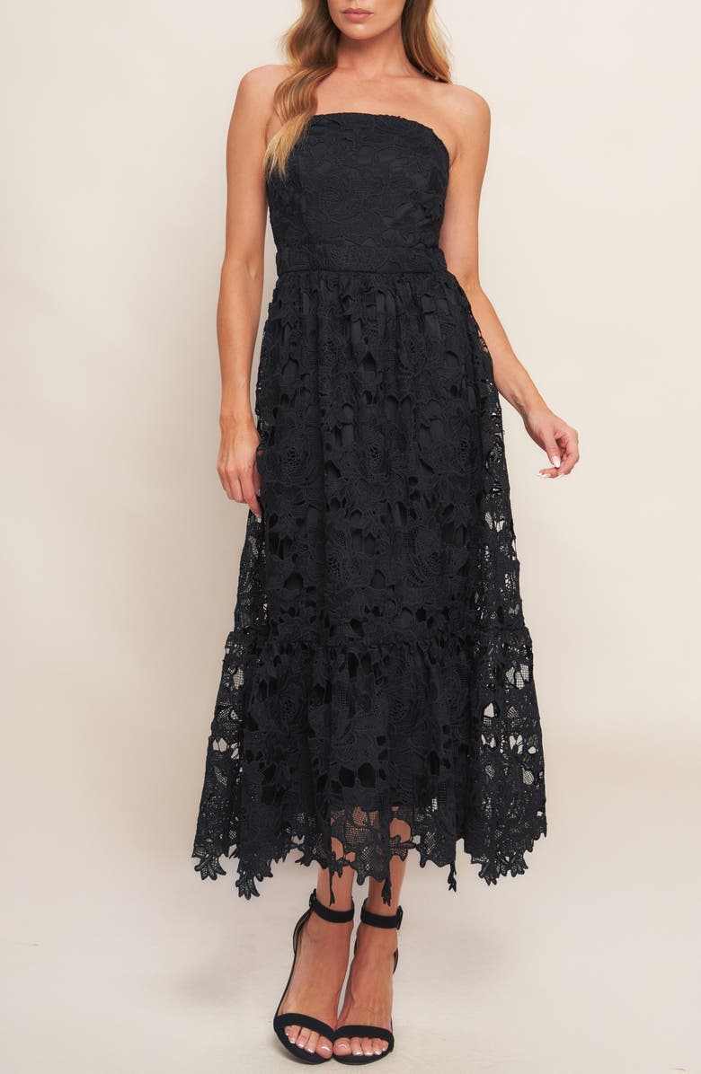 FLYING TOMATO Lace Midi Dress, Main, color, Black