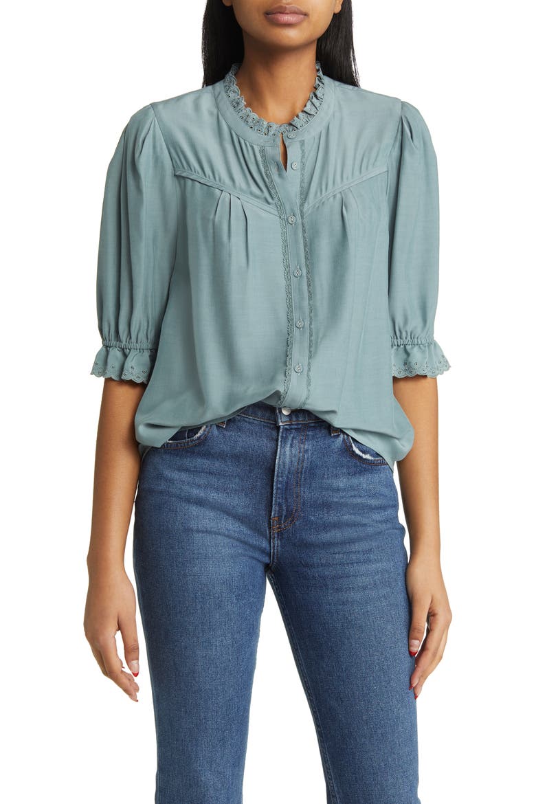 Eyelet Accent Top (Nordstrom Exclusive), Main, color, DUSTY SLATE