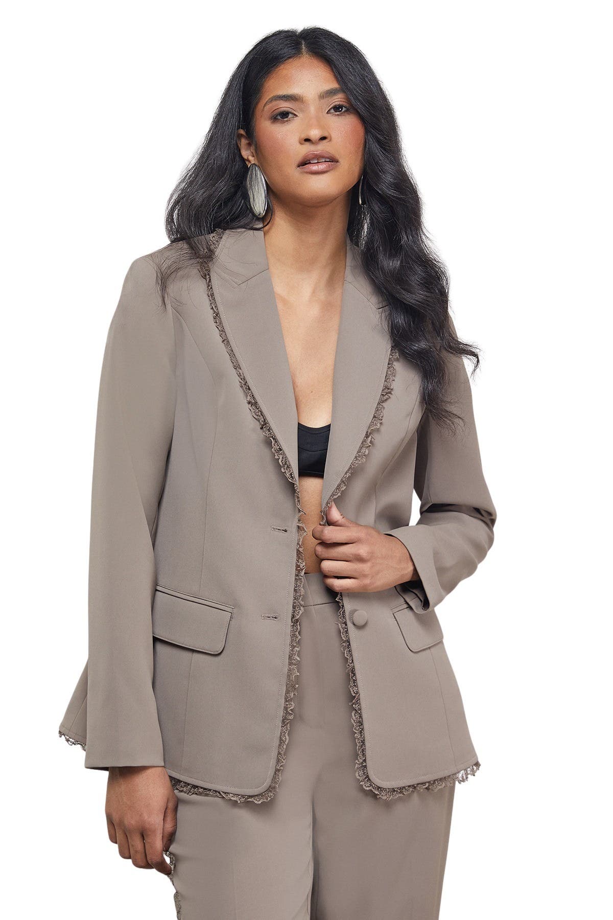 Oversized Lace Frill Trim Blazer - image 3