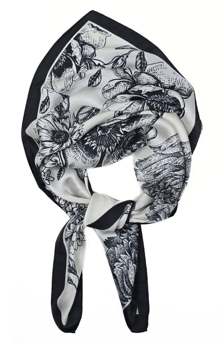 ELLIAN Floral Print Square Satin Scarf, Alternate, color,