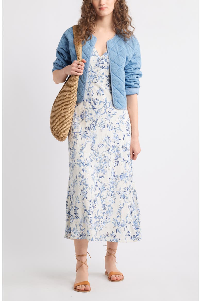 Embroidered Bias Cut Midi Dress, Alternate, color, IVORY- BLUE TRAIL BLOOM
