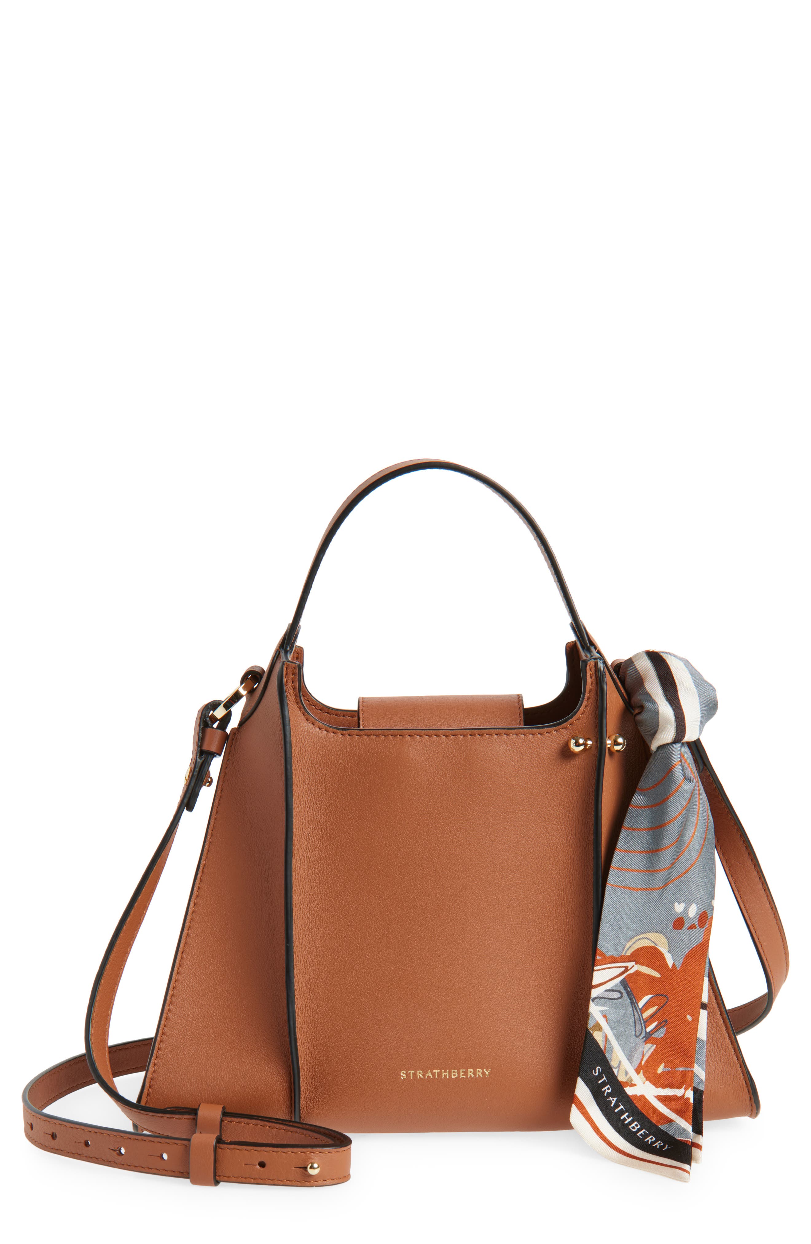 Strathberry Arkshell Top Handle Leather Bag, Main, color, Chestnut