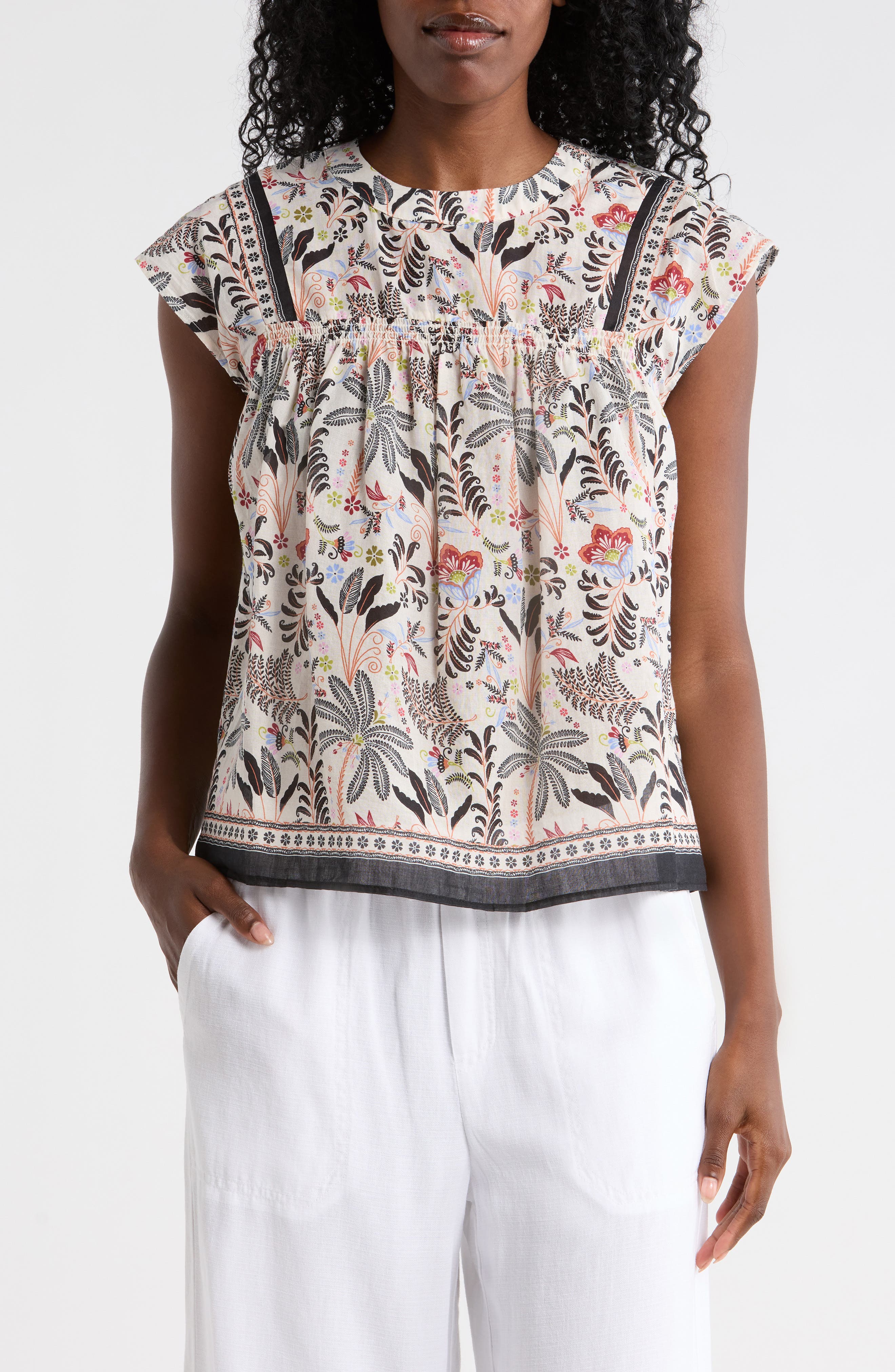 ELIE ELIE TAHARI Floral Smocked Cotton Top