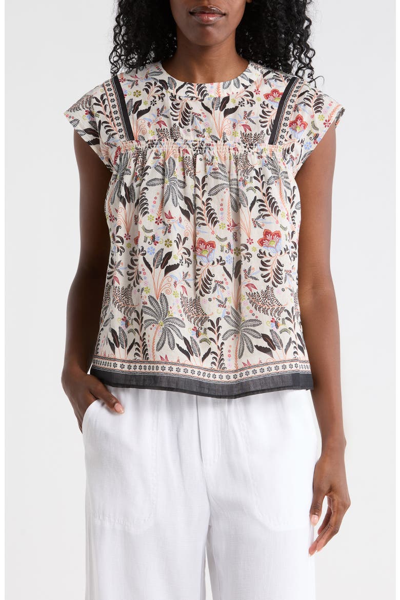 Floral Smocked Cotton Top, Main, color, IVORY GROUND MULTI PALM