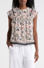 ELIE ELIE TAHARI Floral Smocked Cotton Top