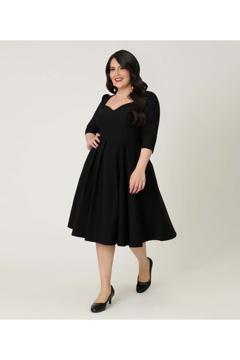 Plus Size Sweetheart Swing Dress, Alternate, color, Black Pleated