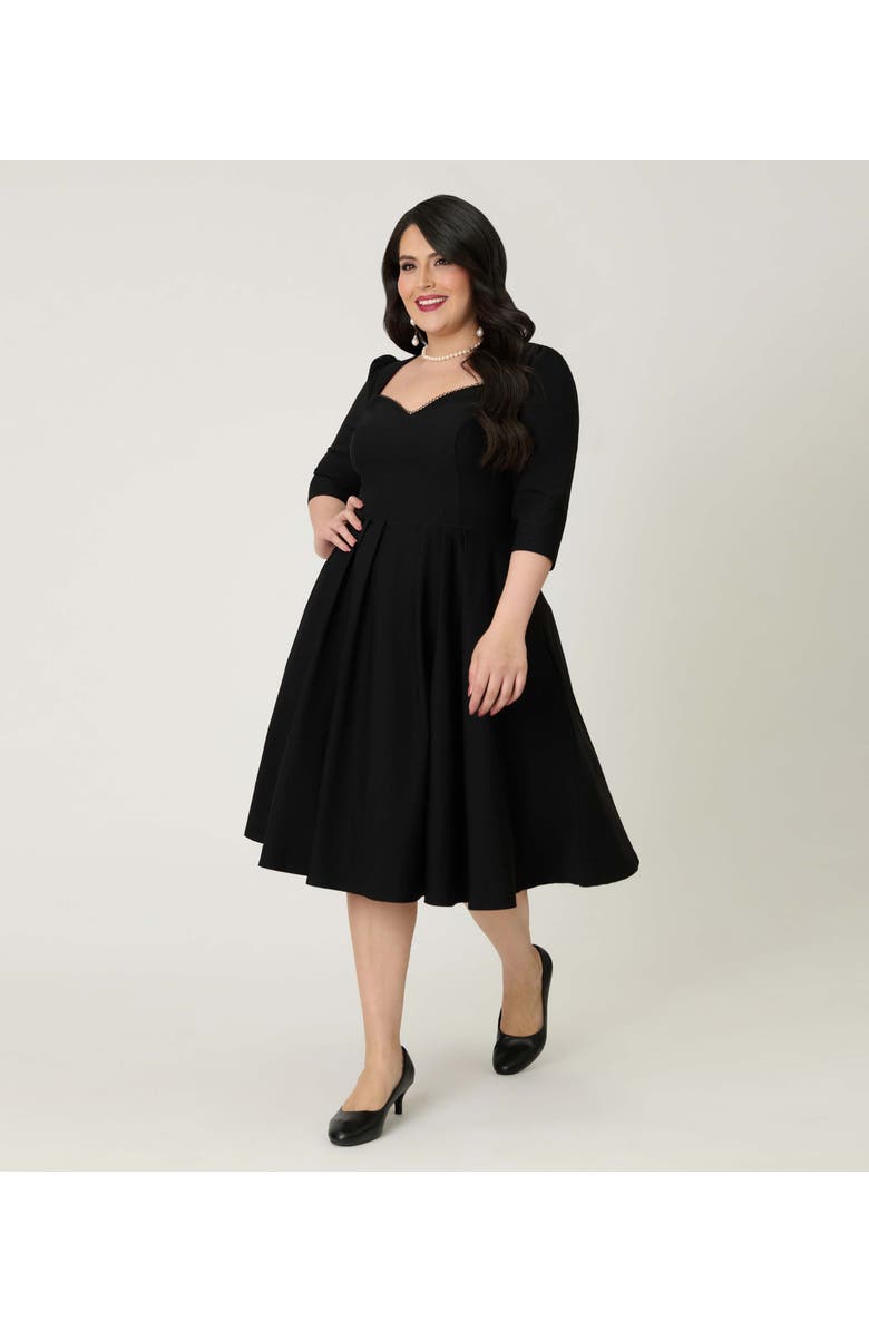 Unique Vintage Plus Size Sweetheart Swing Dress, Alternate, color, Black Pleated