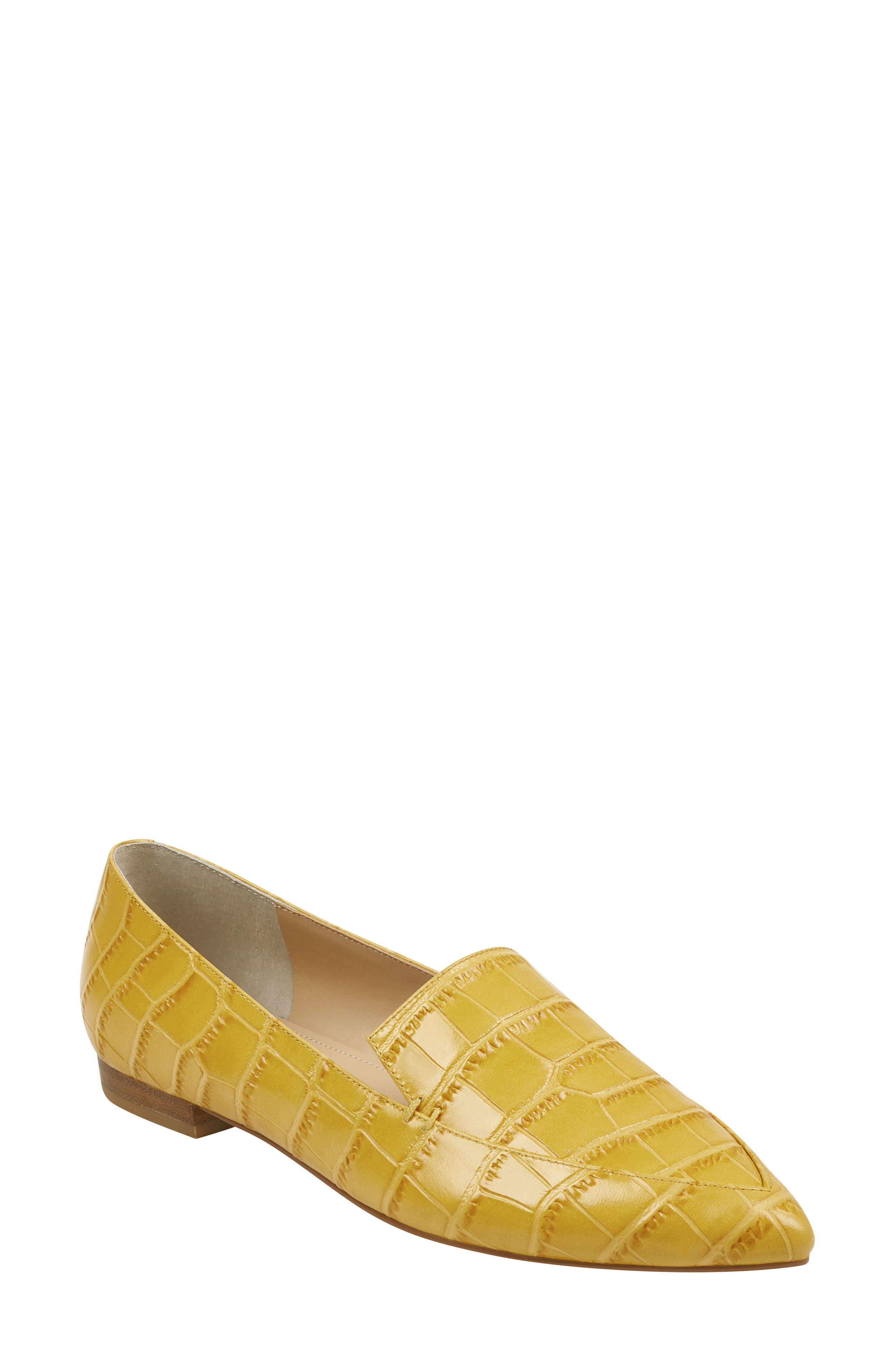 Zurri Pointed Toe Loafer, Main, color, MUSTARD CROC EMBOSSED LEATHER