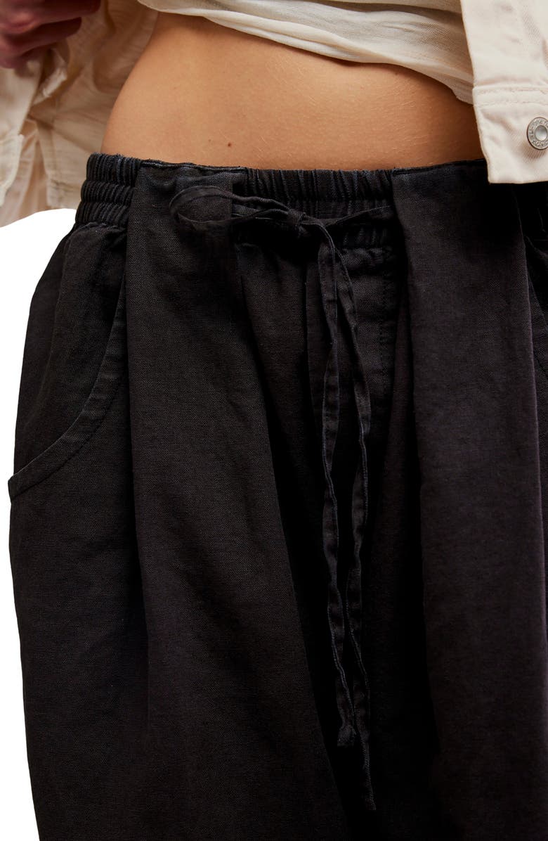 Free People Chambers Drawstring Linen & Cotton Pants, Alternate, color, Black