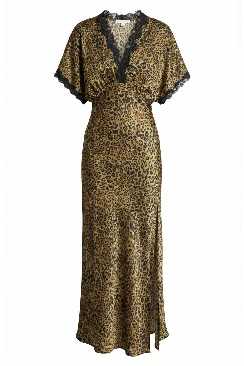 Leopard Print Lace-Trim V-Neck Side-Slit Maxi Dress, Alternate, color, Leopard Print