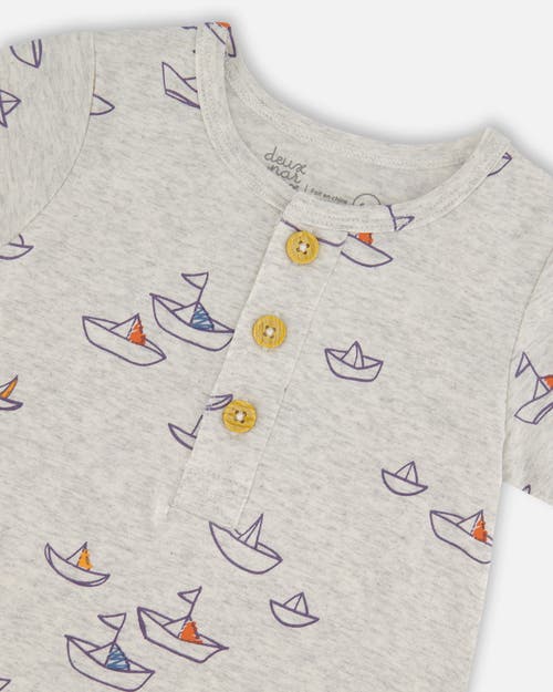 Deux Par Deux Baby Boy's Organic Cotton Printed One-piece Romper Little Paper Boats In Heather Grey Little Paper Boat