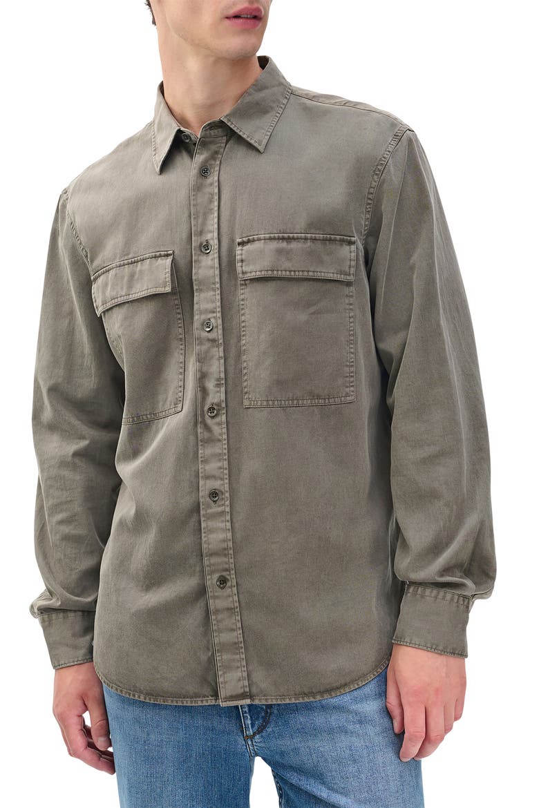 Finch Cotton & Lyocell Button-Up Overshirt, Main, color, BROWN