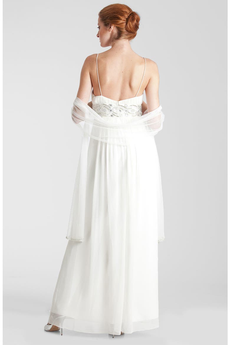 Embellished Waist Chiffon Gown, Alternate, color, IVORY/ SILVER