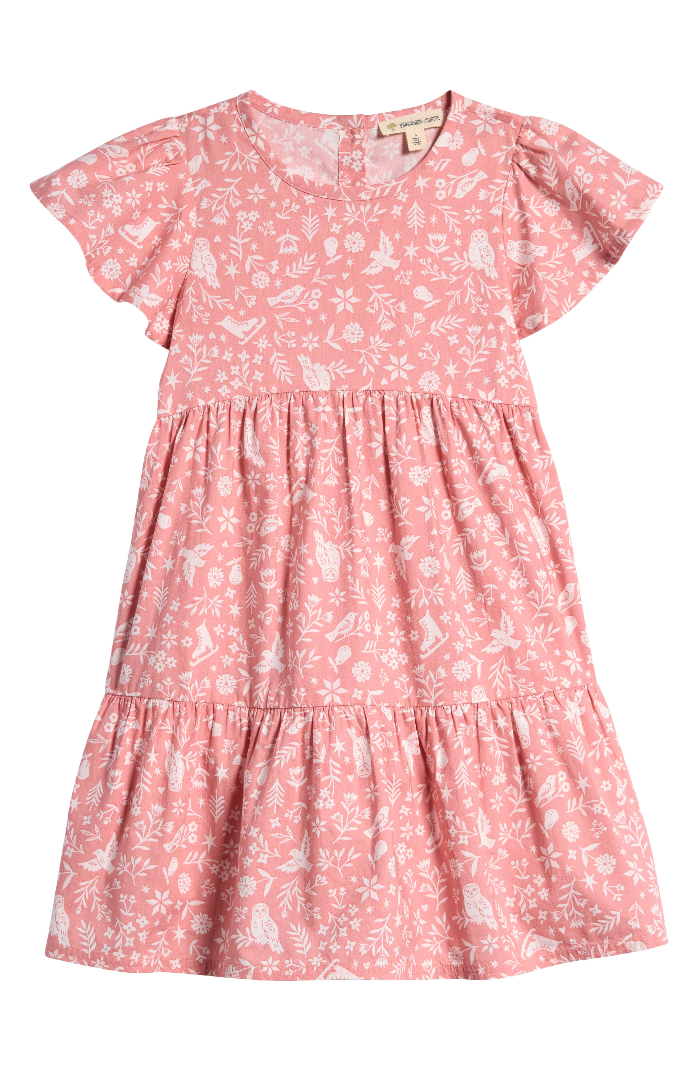 Tucker + Tate Kids' Floral Flutter Sleeve Tiered Cotton Jersey Dress