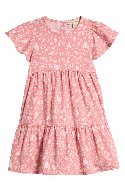 Kids' Floral Flutter Sleeve Tiered Cotton Jersey Dress (Toddler, Little Kid & Big Kid)