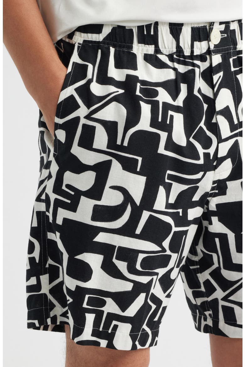 Kurt Squiggle Geo Cotton & Linen Shorts, Alternate, color, BLACK / ECRU