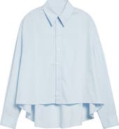 MM6 Maison Margiela Raw Edge Panel High-Low Cotton Poplin Button-Up Shirt