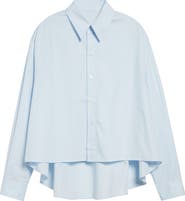 MM6 Maison Margiela Raw Edge Panel High-Low Cotton Poplin Button-Up Shirt