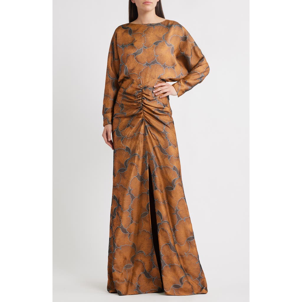 Amsale Long Sleeve Jacquard Gown In Multi