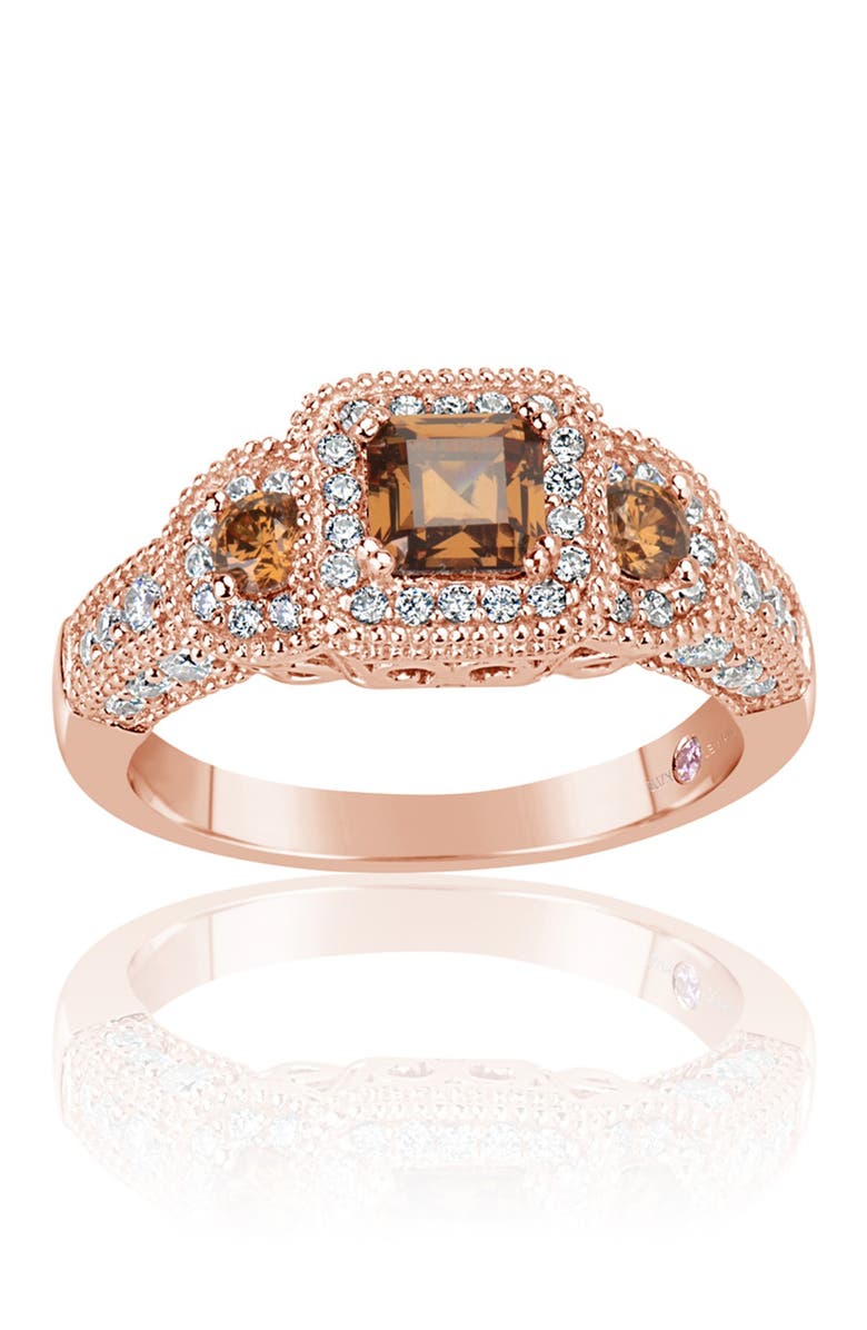 SUZY LEVIAN Rose Sterling Silver Brown Asscher Cut Cubic Zirconia Engagement Ring, Main, color, 