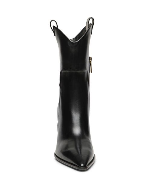 Santoni Leather Texan Ankle Boot In Black