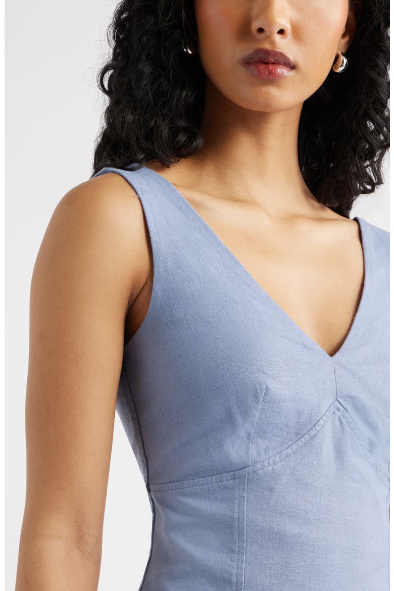 Tie Back Linen Blend Minidress, Alternate, color, BLUE UMBRA