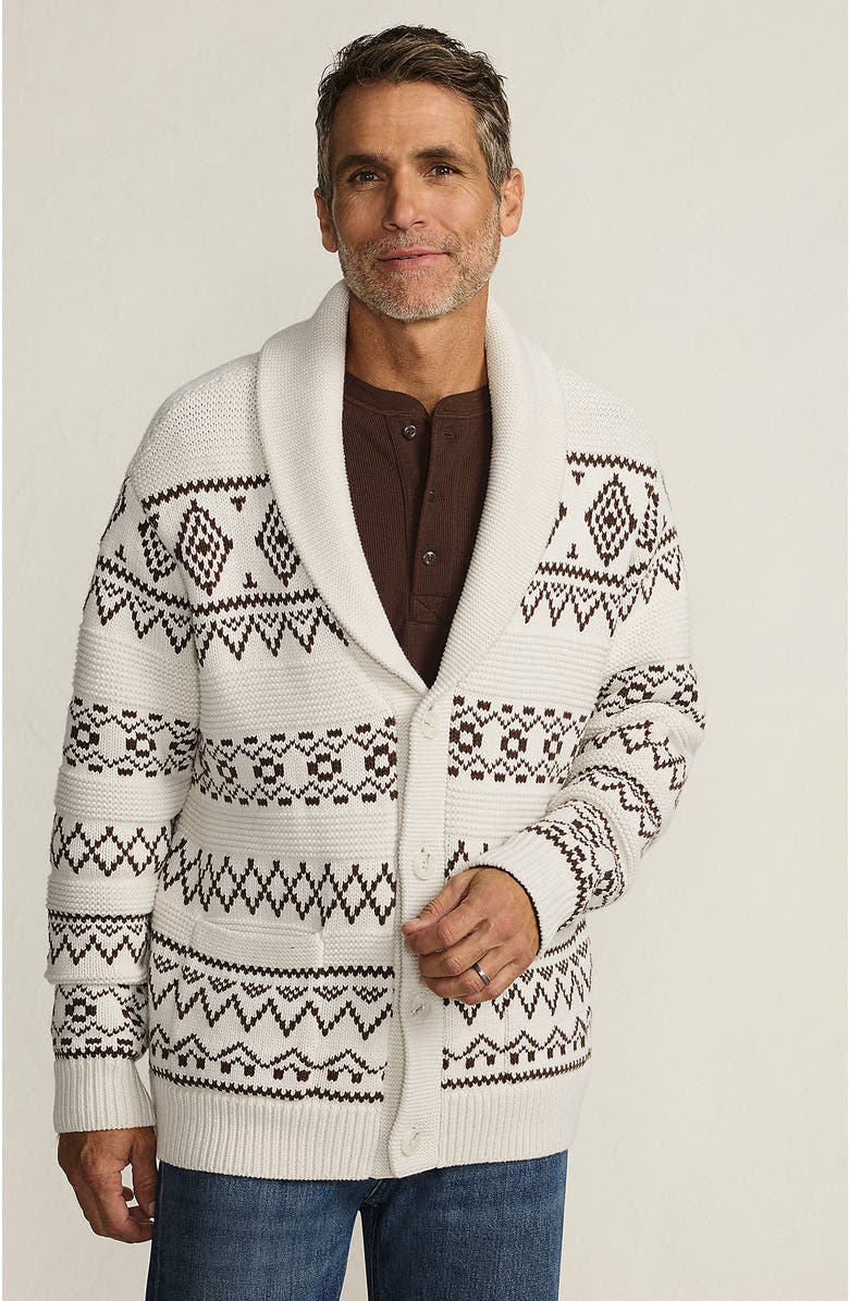 Lands' End Long Sleeve Cotton Blend Shawl Fairisle Cardigan, Main, color, 