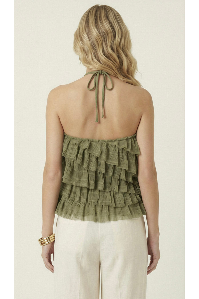 Ruffled Tiered Halter Top, Alternate, color, Sage Green