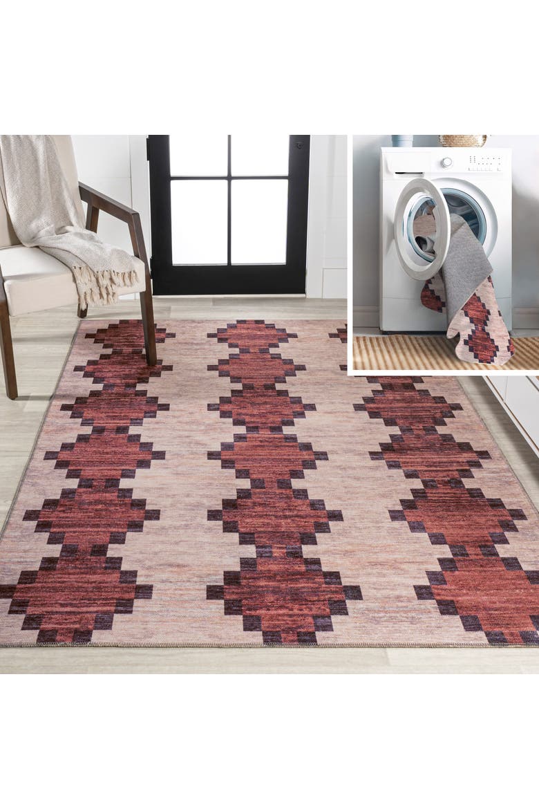 Timantii Modern Trellis Kilim Machine-Washable Area Rug, Main, color, Red/Ivory